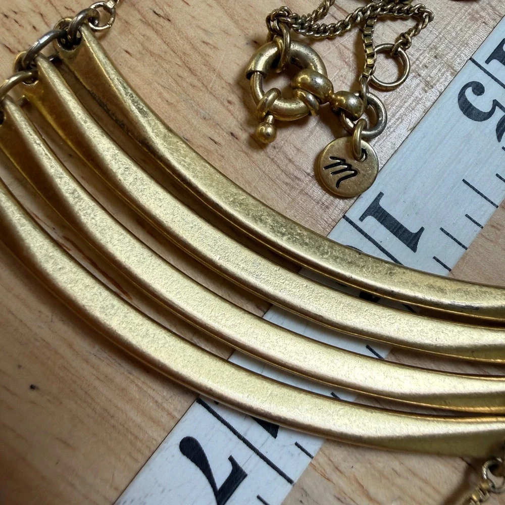 Madewell Bib Necklace Gold Tiered Statement Modern Minimalist Architectural - Picture 2 of 13